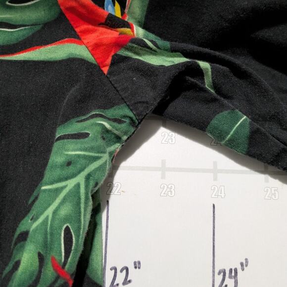 Vintage Paradise Found Hawaiian Camp Shirt Mens L Black Floral Cotton 90s USA - Picture 6 of 7